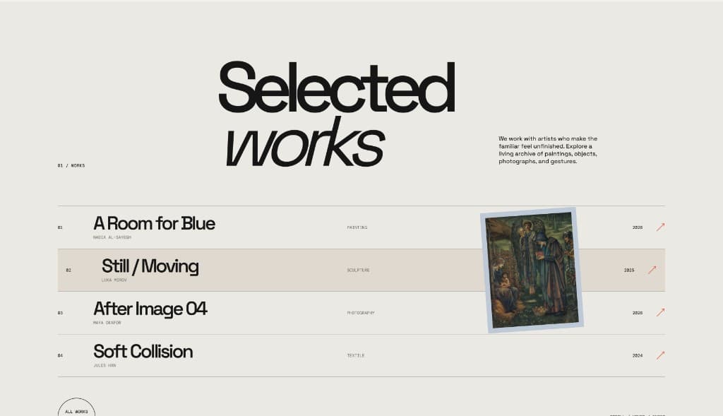 Art Gallery selected works section